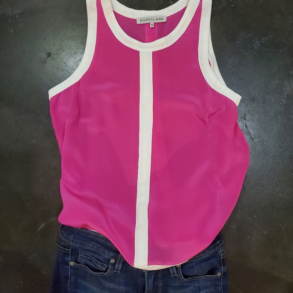 Hot pink and white tank blouse by Poppylark :: Size XS